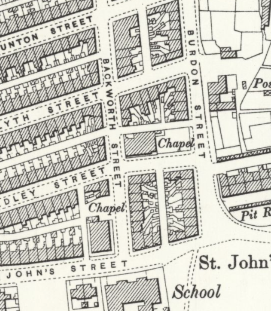 Old map of two Methodist Chapels in Percy Main