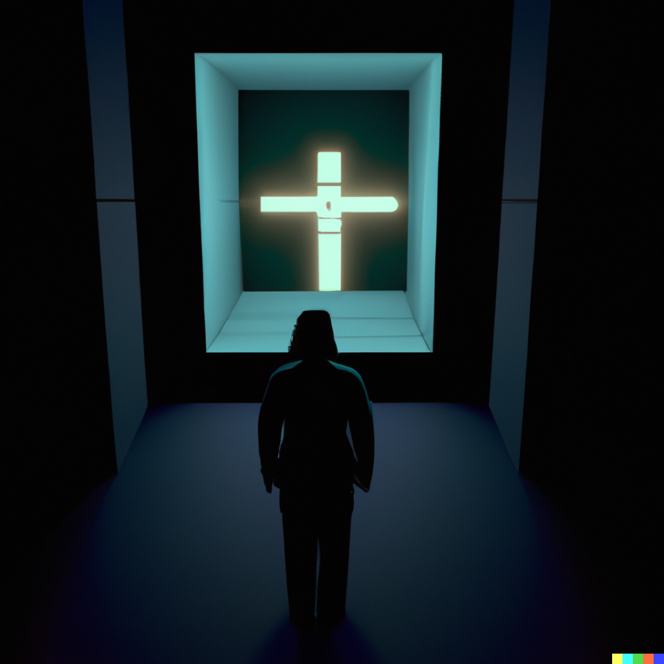 DALL·E 2023-03-18 17.58.08 - a digital render that represents the interaction between the christian faith and AI